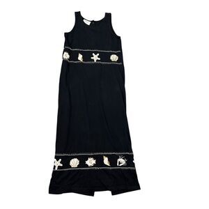 Country Wear Seashell Dress Vintage Small Black Sleeveless Maxi Cotton Sea Shell